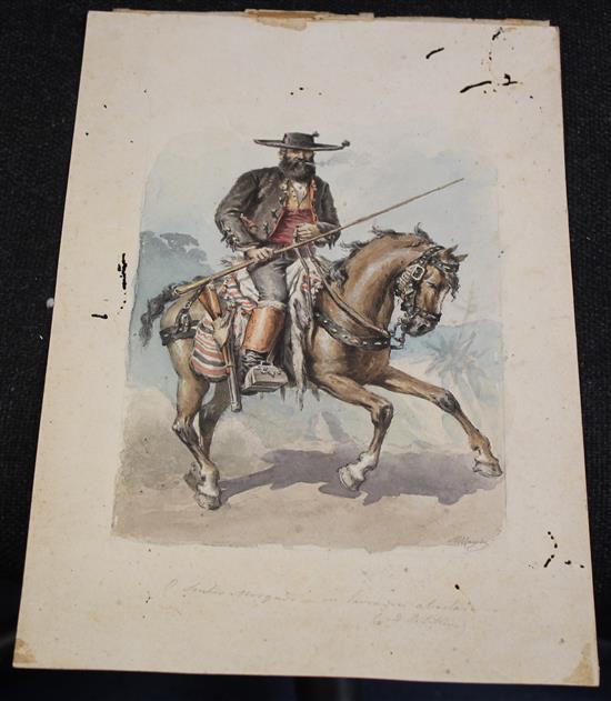 Manuel de Macedo (Portuguese, 1839-1915) Brazilian horseman, overall 14 x 9.5in., unframed